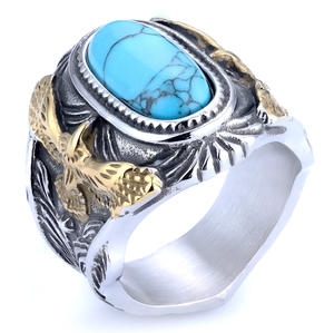 Mode Zilveren Sieraden Onderdrukken Turquoise Rvs Ringen Voor Mannen Groothandel - Product Image 6