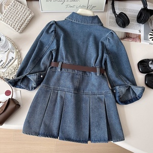 Nuovo Vestito in Denim alla Moda 2026 per Bambine, Manica Lunga, Stile Coreano, Colletto Rovesciato, Vita Stretta, Tinta Unita, Primavera Autunno - Product Image 2