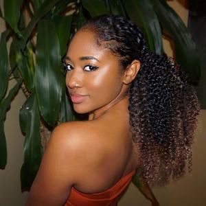 Cola de Caballo con Cordón de Cabello Humano Remy 100% Virgen, Grado 10A, Afro Chino, Negro Natural, Rizado - Product Image 1