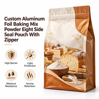 Sachet refermable à huit soudures en aluminium personnalisé pour mélange de poudre de cuisson, avec fermeture éclair, pour la vente au détail et en gros