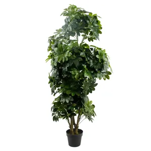 Usine pas cher prix sept étoiles feuille plante faux bonsaï artificiel Schefflera arbre vert en pot arbre pour la maison arrière-cour décor