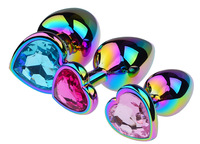 Plug anal multicolore de luxe en métal étanche avec bijou cœur rond BlueRabbit, jouets anaux à marque privée
