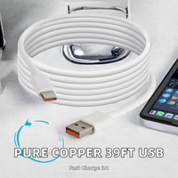 Kabel Pengisian Daya Tipe-C 2026 CE Tembaga Murni Berlapis PVC Ultra Panjang 39ft/12m dengan Pengisian Cepat 3A