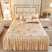 Ensemble de Couvre-Lit Imprimé Sensation Soie Glacée, Housse de Lit de Luxe en Fibre de Viscose, Ensemble de Draps de Printemps-Été, Couette Respirante