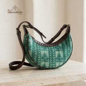 <b>Green</b> Crescent Bag Wholesale Half Moon Shoulder Bag Boho Hobo Bag Handmade Cotton Sling <b>Purse</b> Export India - Product Image 3