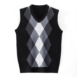 DiZNEW custom jacquard men's sleeveless vest plaid knitted sweater spring knit cardigan sweater vest