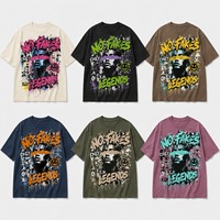 Hochwertiges Graffiti-Porträt T-Shirt für Herren Maßgefertigt 300 GSM Nur Digitaldruck Übergroßes Kurzarm Hip-Hop Streetwear Oberteil