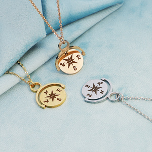 Collar con Colgante de Brújula Giratoria de Acero Inoxidable Personalizado, Joyería Fina al por Mayor para <span class=keywords><strong>Mujer</strong></span> - Product Image 1