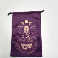 Pochette à cordon en velours violet doux au toucher avec logo personnalisé, réutilisable pour l'emballage de bijoux et de cartes de tarot