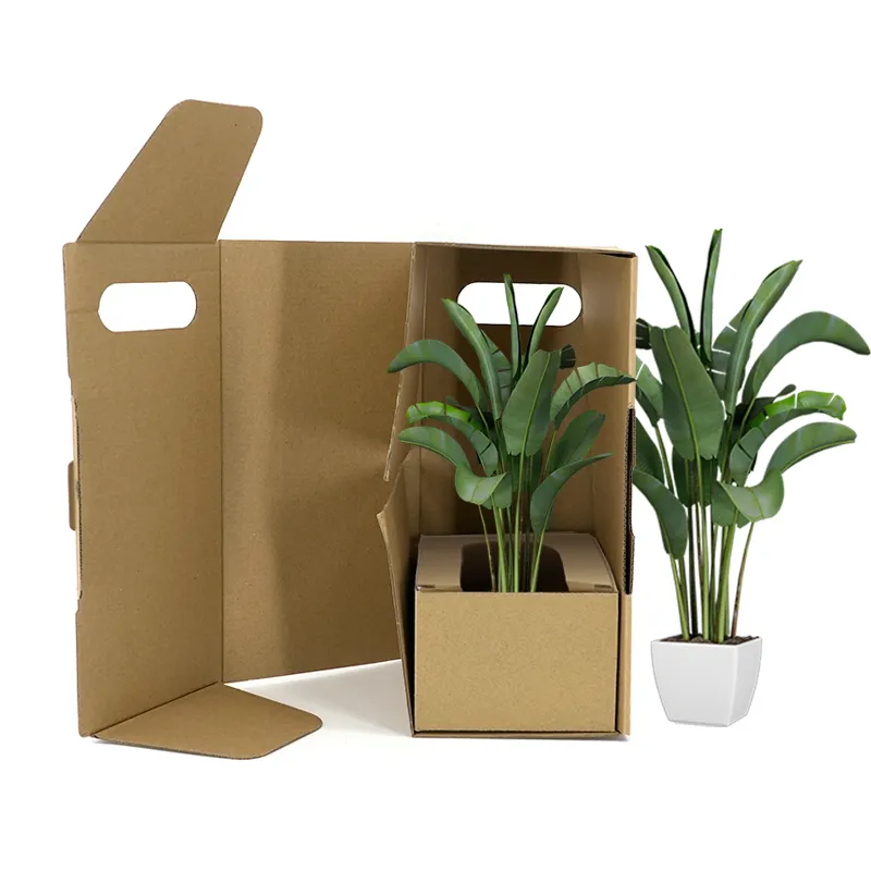 Cajas de embalaje floral exterior de diseño personalizado, caja de árbol de Navidad, embalaje de flores de cartón, caja de envío de plantas vivas Kraft