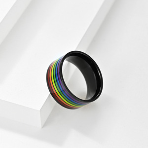 Anillo de acero titanio arcoíris LOVE de moda popular de Yunnique, se puede grabar con logotipo o nombre, fuente del fabricante w - Product Image 4