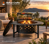 Brasero d'extérieur avec barbecue 3 en 1, foyer à bois avec grilles de cuisson réglables et plateau pour patio et jardin