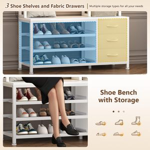 SENYU Modern White Entryway Hall Tree <b>Coat</b> <b>Rack</b> with 6 Hooks 5 Shelves <b>Shoe</b> Storage Cabinet Multifunctional Furniture - Product Image 6