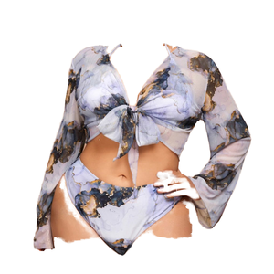 2 Piece <b>Plus</b> <b>Size</b> Sexy Push up <b>Bikini</b> Swimwear <b>Set</b> with Tropical and Floral Print Front Logo Cover up - Product Image 1