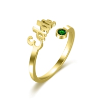 Anillo de Compromiso Abierto de Acero Inoxidable con Nombre Personalizado y Piedra de Cumpleaños Incrustada, Chapado en Oro de 18K, Joyería de Fiesta para Mujer, Certificado CE