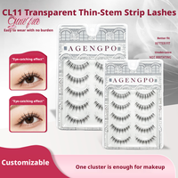 AGENGPO CL11 Faux Cils Naturels de Luxe en Une Seule Pièce, 5 Paires, Tige Transparente 0,07 mm, Courbure C, Cheveux Synthétiques, Sans Cruauté Animale