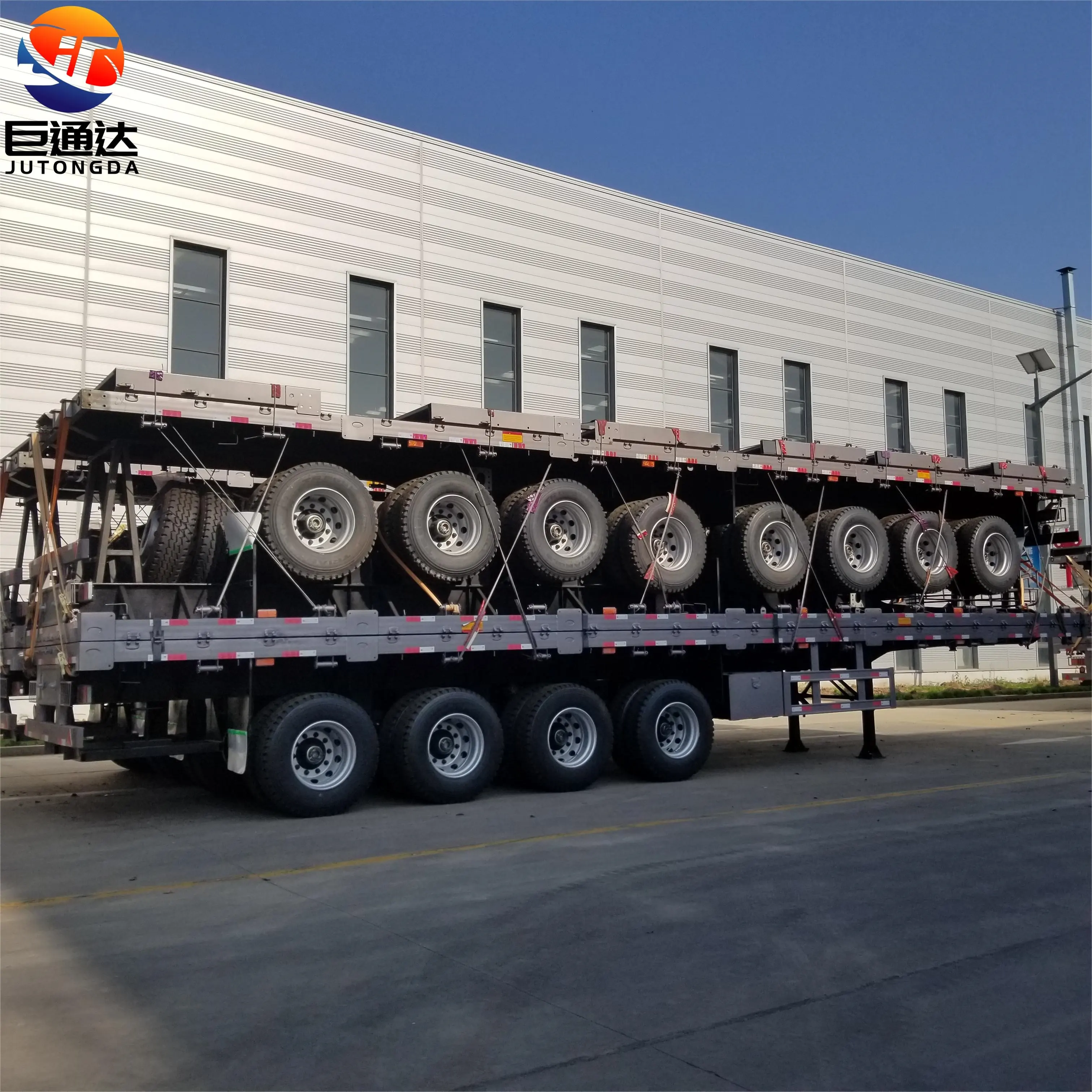 JUTONG fabrika satış 3-axle 80-120 ton 100-120 ton kasa dorse yardımcı römorklar kamyon