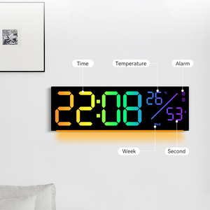 販促ギフト DST RGB ネオンライト 大型パネル トップベスト アラーム付き デジタル大型スクリーンディスプレイ アート モダン ラグジュアリー 壁掛けLED時計 - Product Image 2