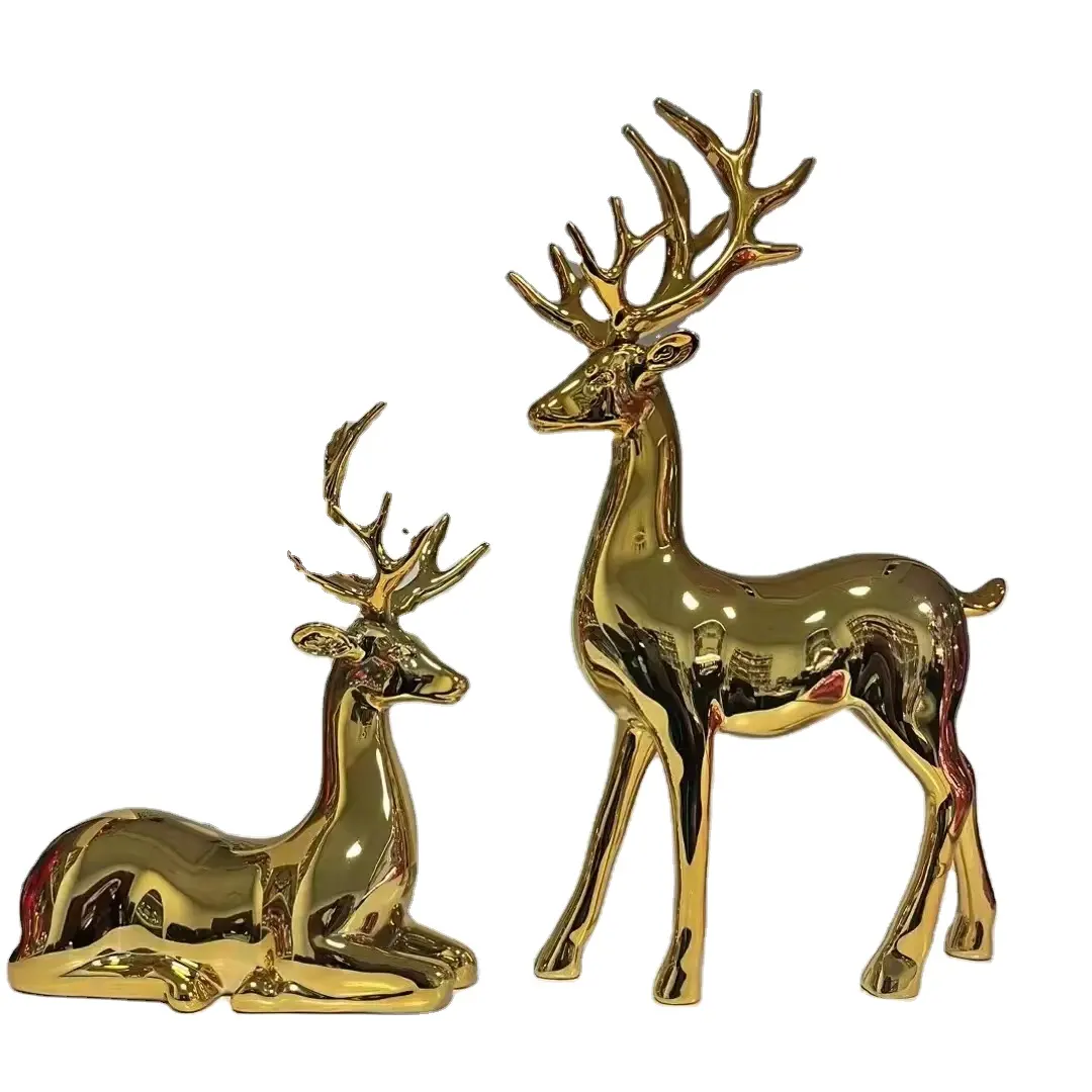 Grupo de 2 estátuas da rena do Natal, tabela home branca moderna do Natal da grande rena da decoração do ouro azul para decorar