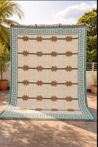 Tapis artisanal en laine et jute bleu à bordures bohèmes, motif géométrique Kilim, pour salon ou chambre, revêtement de sol style sud-ouest, taille personnalisable - Product Image 5