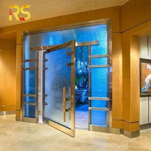 ประตูทางเข้ากระจกเหล็กสำหรับโรงแรมดีไซน์ประตูด้วยเลเซอร์หรูหราทันสมัยจาก Foshan