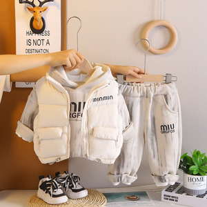 Élégant Nouveau À La Mode Garçons Casual Hiver Outfit Trois Pièces Ensemble Épaissi Chaud Bébé Polaire <span class=keywords><strong>Gilet</strong></span> Lettre En Gros Enfants - Product Image 2