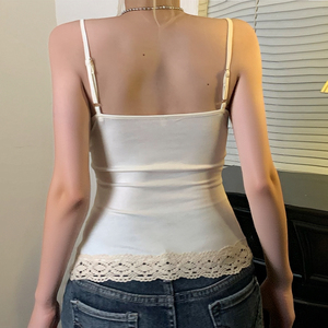 เสื้อสายเดี่ยวผู้หญิงสไตล์วินเทจ Y2K แต่งลูกไม้ ปักลาย ติดกระดุม สายสปาเก็ตตี้ สีตัดกัน เหมาะสำหรับฤดูร้อน - Product Image 5
