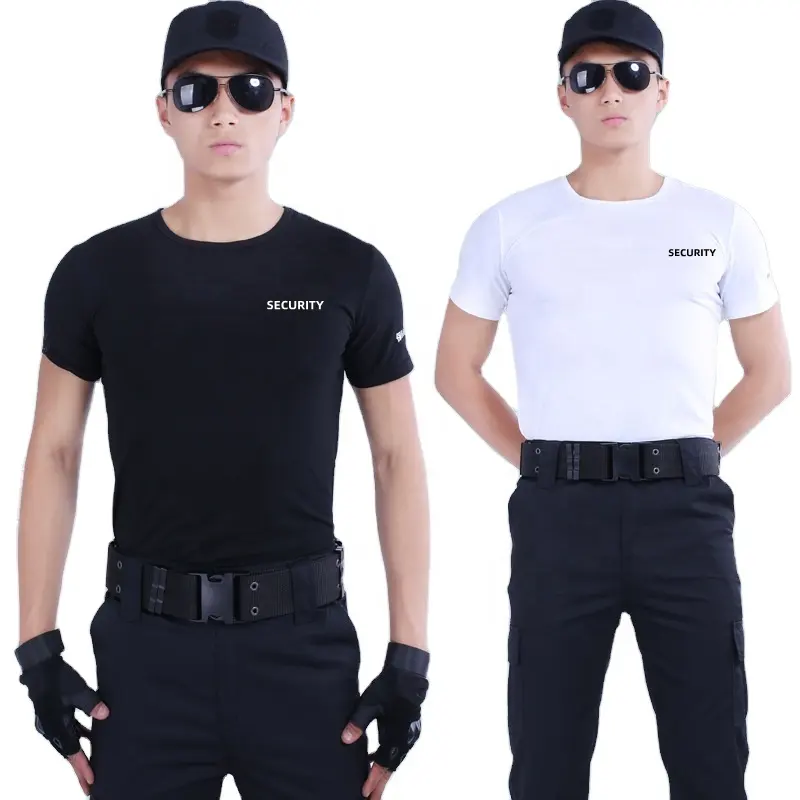 Kaus Taktis Kustom dengan Bordir Cetakan Seragam Staf Keamanan Kaus Keselamatan Polisi 100% Katun Kemeja Militer