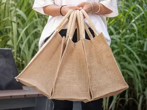 Custom Bulk Wholesale Student Embroidery Large Capacity Handbags For Women Jute Burlap Tote Bags