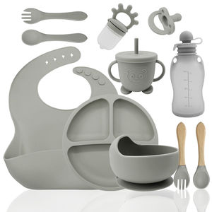 Easy Grip Silicone Bib and Spoons <b>Set</b> Dishwasher Safe Baby <b>Weaning</b> Kit for Self Feeding - Product Image 2