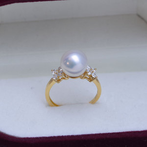 Bague ajustable en argent S925 Zhuji Danshui, avec perles rondes de 9-10 mm, forte luminosité, faibles défauts, modèle Wenchi Chine 24770 - Product Image 1