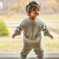 Nouvel arrivage : Ensemble pull et pantalon unisexe pour bébé, en coton peigné uni, idéal pour l'hiver