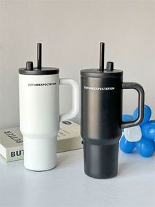 Car Cup Holder Travel Mug 710ml Stainless Steel Vacuum Tumbler with Handle Lid and <b>Reusable</b> <b>Straw</b> - Product Image 5