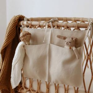 Bolsa colgante de almacenamiento de algodón y lino para asiento de cochecito, bolsa colgante multiusos para cabecera de cama - Product Image 6