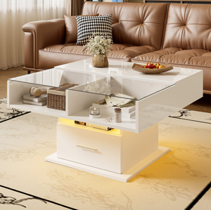 <span class=keywords><strong>Table</strong></span> <span class=keywords><strong>basse</strong></span> multifonctionnelle à finition brillante avec éclairage LED, hauteur réglable et espace de rangement flexible, <span class=keywords><strong>design</strong></span> moderne - Product Image 2