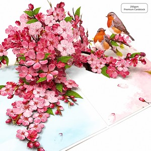 Handmade 3D Pop Up Cherry Blossom Greeting Card <b>Paper</b> Craft Floral Bird Gift Card Custom Design Holiday Decor - Product Image 5