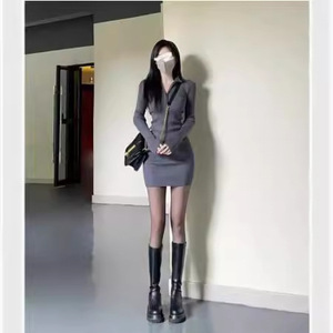 Nuevo Vestido de Hilo Gris Ajustado con Falda a la Cadera <span class=keywords><strong>para</strong></span> Mujer, Colección Primavera, Ropa de Otoño e Invierno, Estilo Atrevido y Sofisticado - Product Image 3