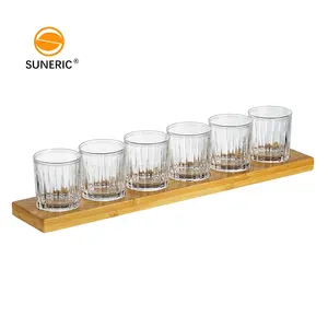 Clear Espresso Double Shot Bullet Glass Small Whiskey Vodka Shot Glasses Cup Set Wood Holder Spirit Glass