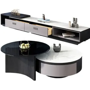 Round simple modern sintered stone coffee table Modern Marble Coffee Table and TV cabinet set