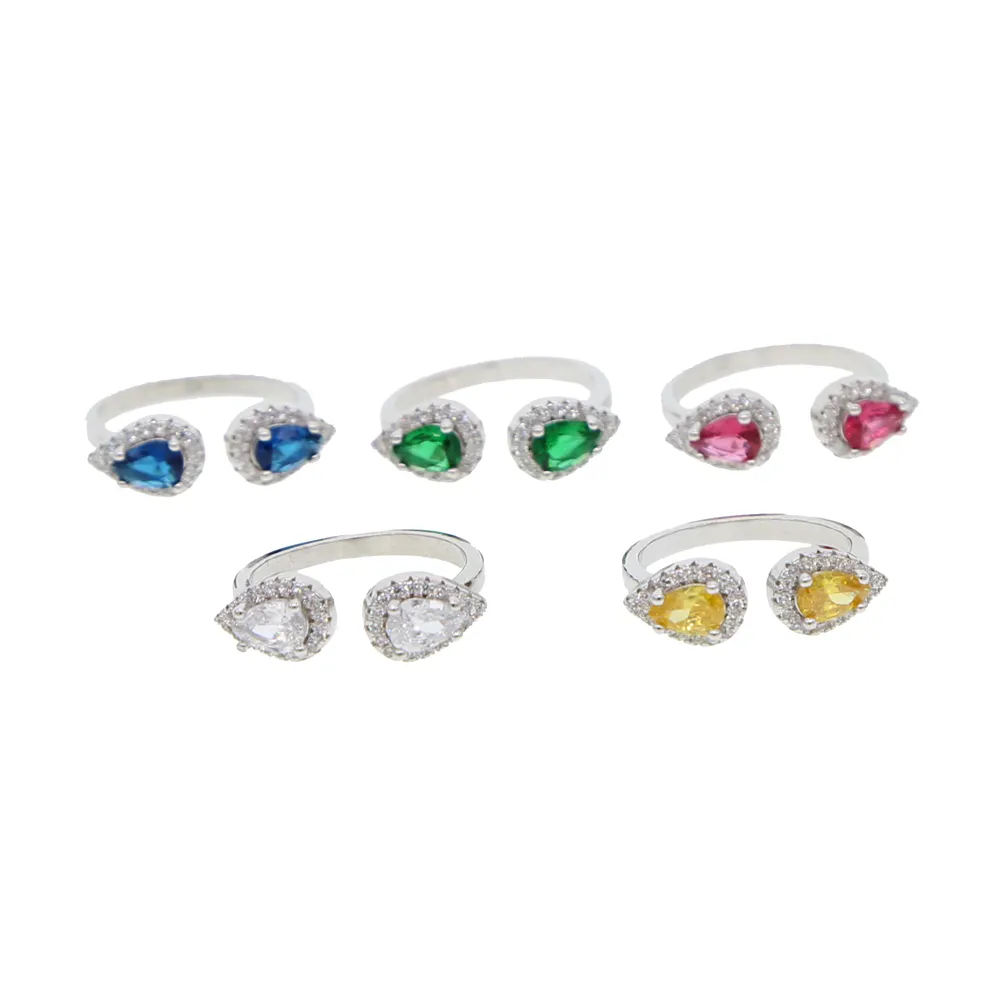 birthstone fashion women finger jewelry colorful tear drop cz open ring