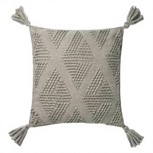 Housse de coussin décorative carrée en coton tissé géométrique, style bohème, brodée avec pompons, lavable, écologique, amovible - Product Image 1