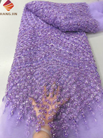 Tissu en dentelle brodée de sequins et de perles fait main de luxe, tissu en tulle français 3D avec des perles pour robe de mariée, robe de soirée