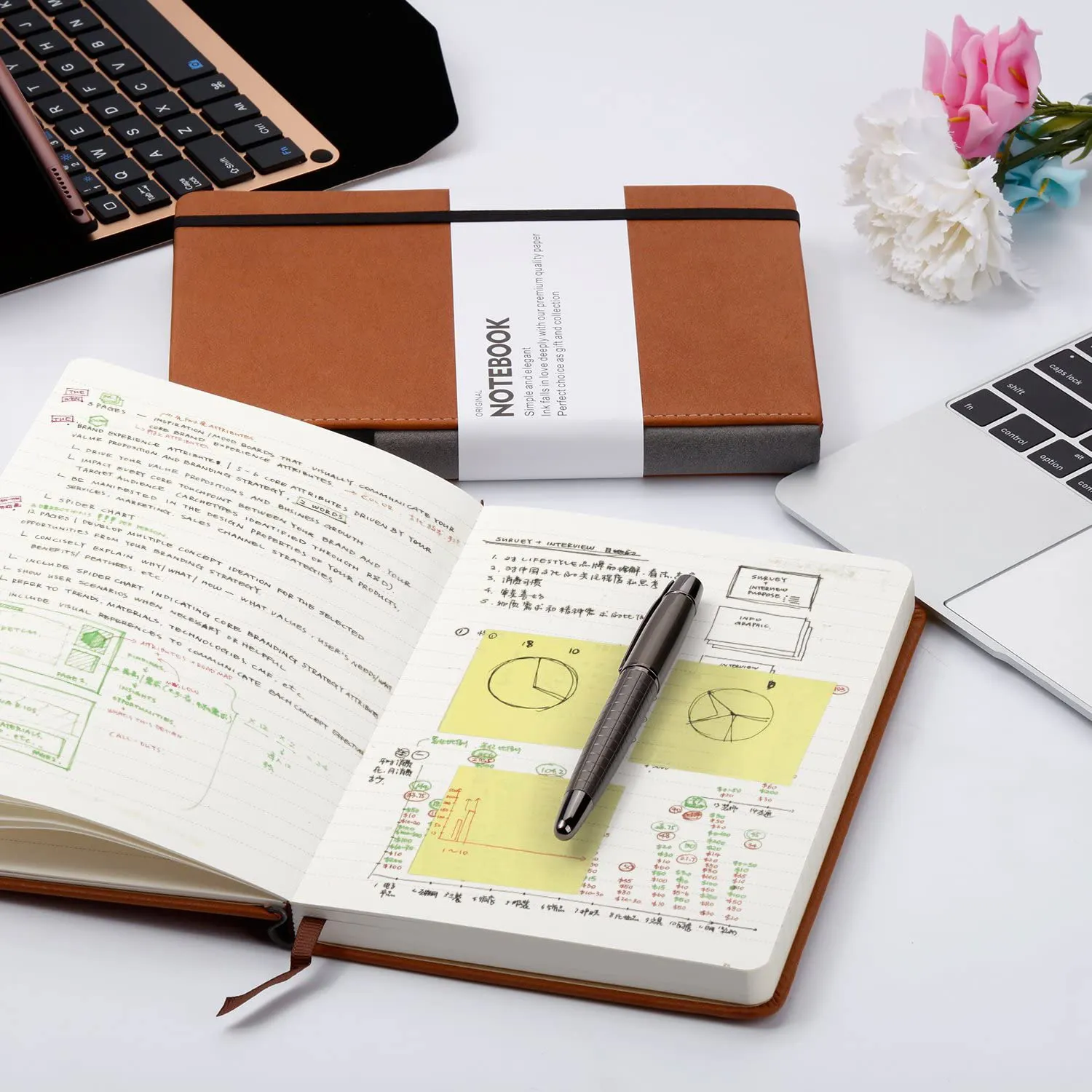 Planificadores y cuadernos personalizados, cubierta de cuero de papel rayado clásico 2022, diario de cierre elástico, suministros escolares de papelería