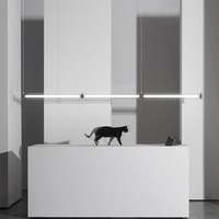 Suspension linéaire minimaliste en aluminium argenté à LED pour restaurant, avec contrôle Tmall Genie, intensité variable, lampe de comptoir créative de luxe pour bar