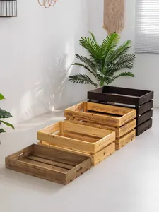 Pine Handmade Solid Wooden Box Storage Wooden Box Fruit Basket Supermarket Decoration Display Wooden Retro Storage Box