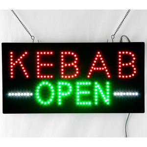 Enseignes de magasin <span class=keywords><strong>KEBAB</strong></span> OPEN à haute luminosité de 9*19 pouces, Led <span class=keywords><strong>KEBAB</strong></span> Shop Intérieur Suspendu sur panneau d'affichage clignotant ouvert - Product Image 1