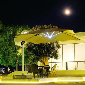 Outdoor Solar Panel Sun Parasol Led Light Aluminium Umbrella Outdoor Furniture Terrace Aluminum With Logo For Cafe Restaurant