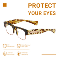 Monture de lunettes tendance en acétate certifiée CE, semi-cerclée, motif écaille de tortue, rétro audacieux, anti-lumière bleue, durable