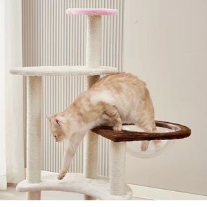 Masif ahşap kedi tırmanma platformu, kedi yatağı, entegre kedi tırmalama tahtası, hasır rattan uzay kapsülü, kılıç otu topu, büyük kediler için. - Product Image 6