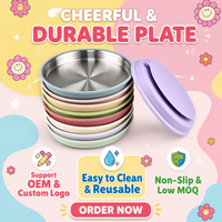 Assiette ronde en acier inoxydable 304 pour enfants, base à forte aspiration, silicone de qualité alimentaire sans BPA, antidérapante, facile à nettoyer